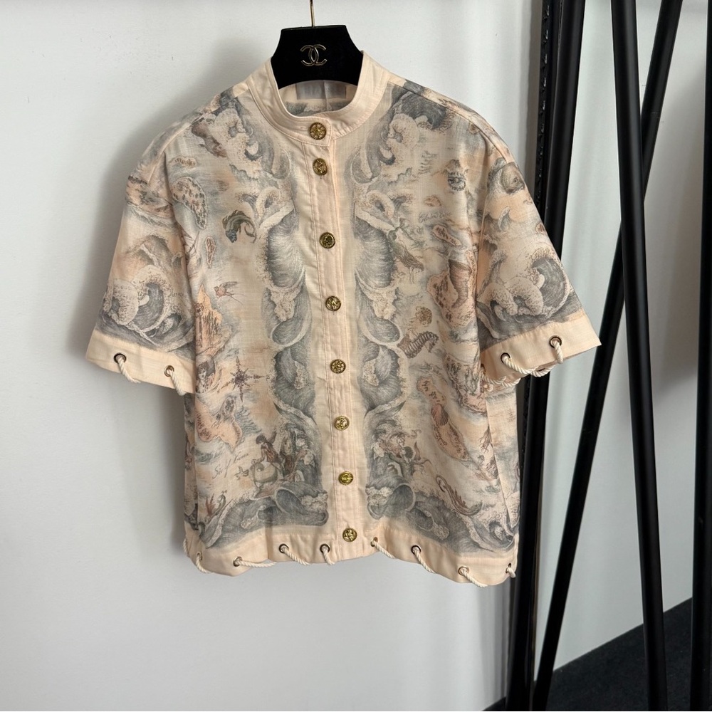 Zimmermann Beige and Gray Patterned Short Sleeve Top - Picture 2 of 9